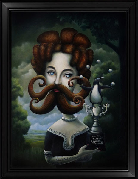 PETER SCHUMACHER KOMISCHE BILDER | Damenbartweltmeisterin | Öl auf Holz | 40 x 60 cm