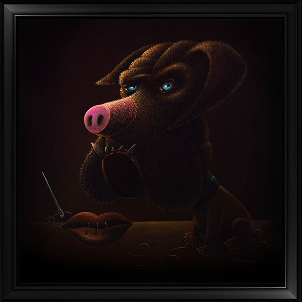 PETER SCHUMACHER KOMISCHE BILDER | Innere Schweinedogge | Acryl auf Holz | 40 x 40 cm