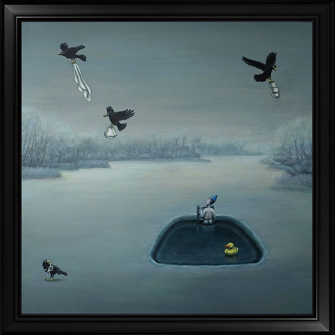 PETER SCHUMACHER KOMISCHE BILDER | Eisbaden | Acryl auf Holz | 50 x 50 cm