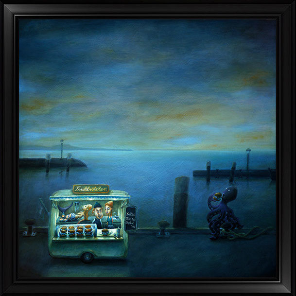 PETER SCHUMACHER KOMISCHE BILDER | Fischbrötchen | Öl auf Holz | 60 x 60 cm