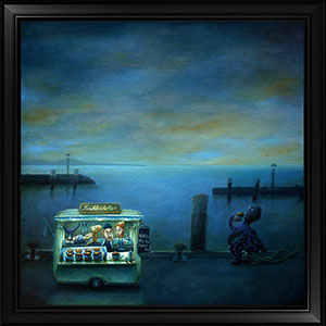 PETER SCHUMACHER KOMISCHE BILDER | Fischbrötchen | Öl auf Holz | 60 x 60 cm