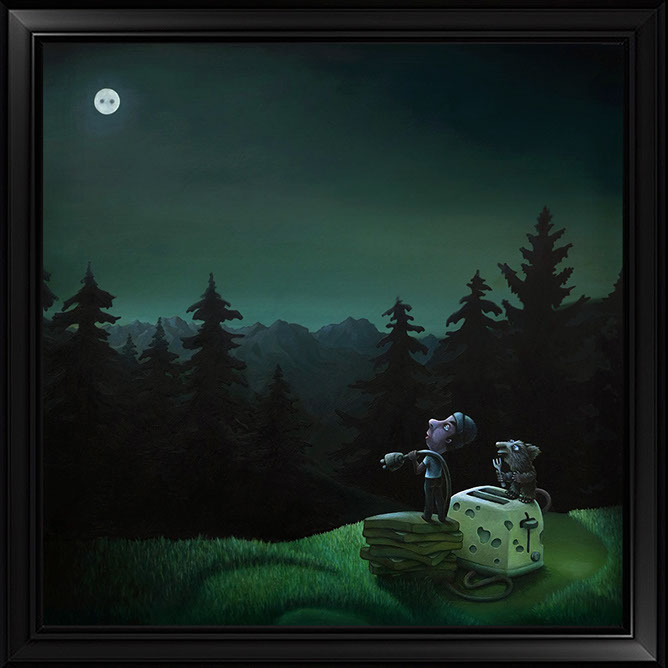 PETER SCHUMACHER KOMISCHE BILDER | Warten auf Toast | Öl auf Holz | 60 x 60 cm