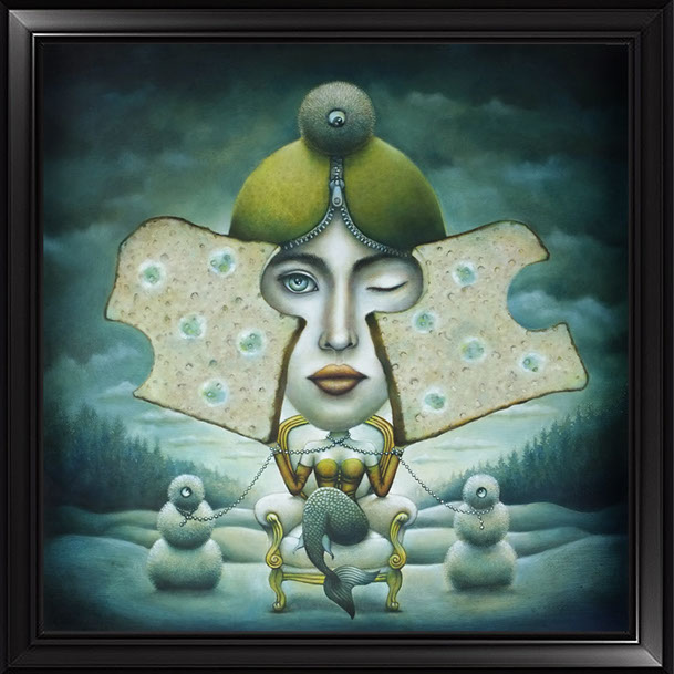 PETER SCHUMACHER KOMISCHE BILDER | Verdorbener Toast | Öl auf Holz | 60 x 60 cm