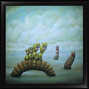 PETER SCHUMACHER KOMISCHE BILDER | Wattwurmreiter | Öl auf Holz | 60 x 60 cm