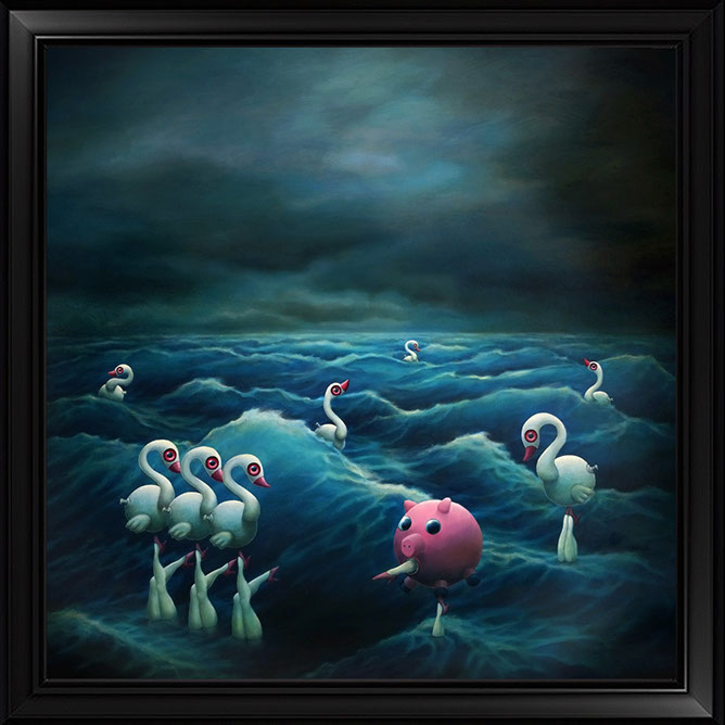 PETER SCHUMACHER KOMISCHE BILDER | Wellenballett | Öl auf Holz | 80 x 80 cm